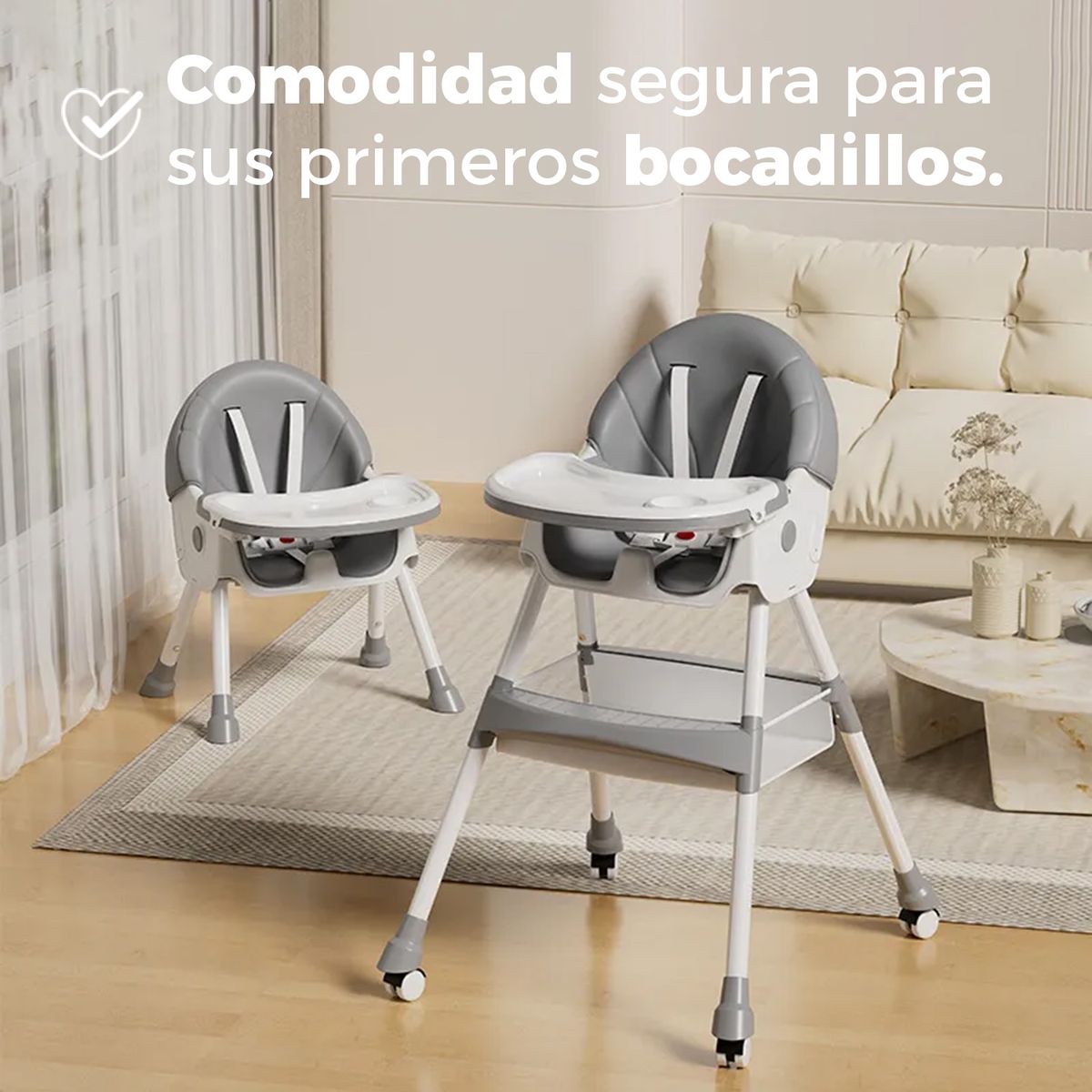 ALPHA - Silla Comer Bebe Doble Altura Safe Baby Gris