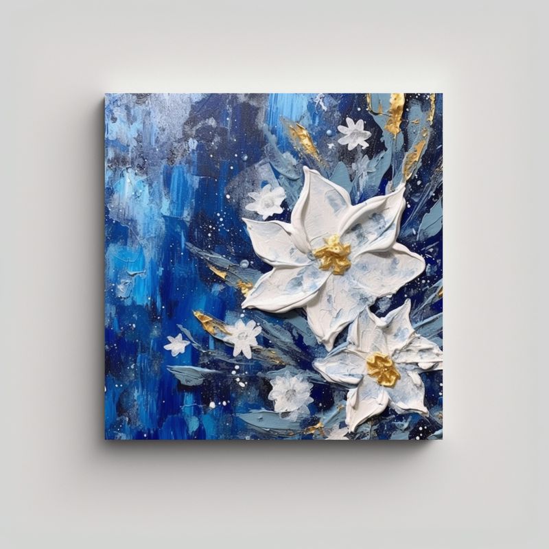 GENERICO - Cuadro Tela Abstracto Floral Estilo Estrellado 80x80 Cm