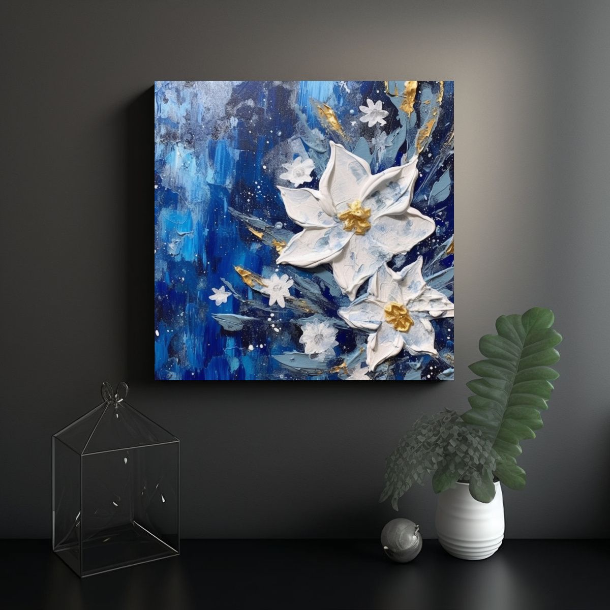 GENERICO - Cuadro Tela Abstracto Floral Estilo Estrellado 70x70 Cm