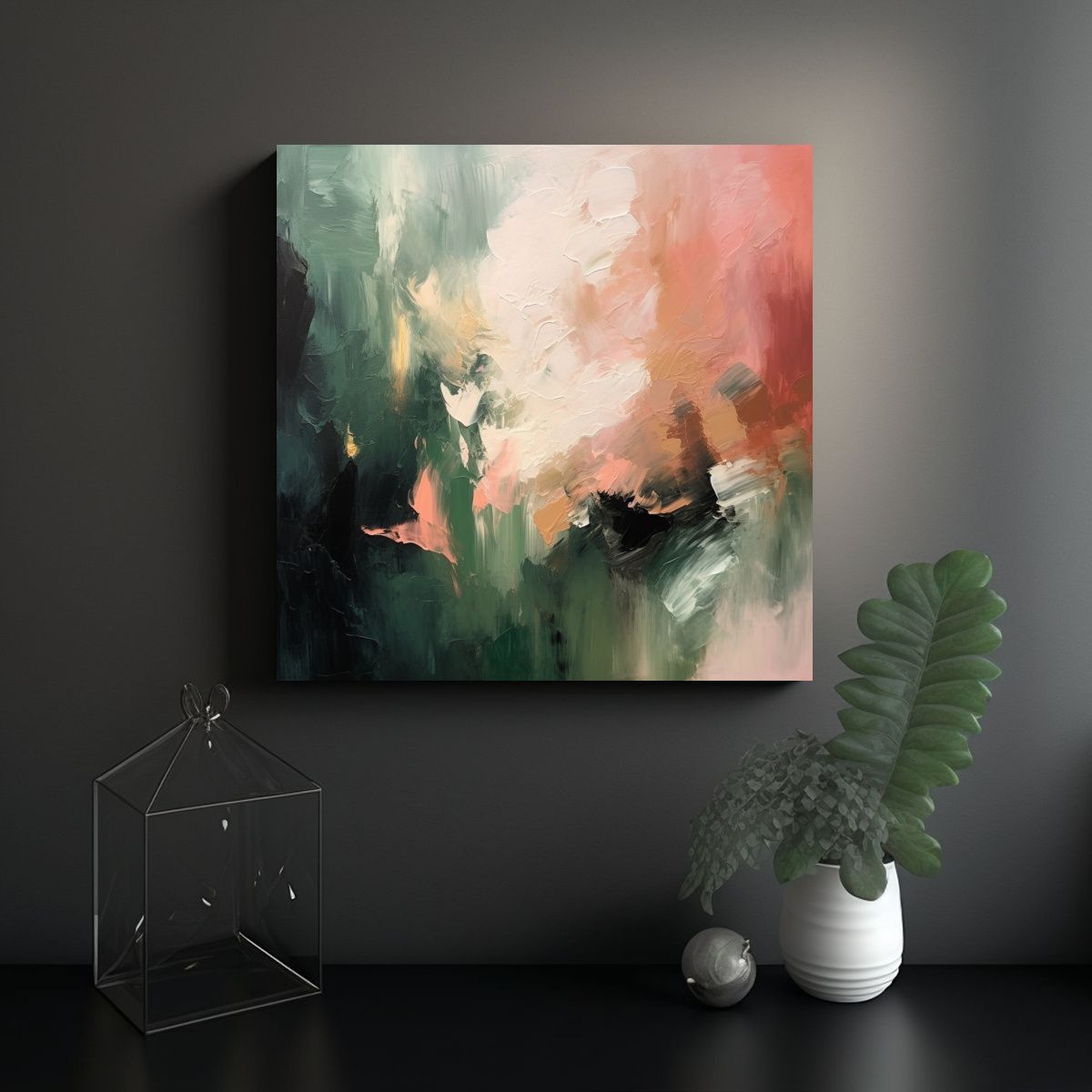 GENERICO - Cuadro Enigmático Mezcla De Verde Oscuro Rosa 90x90 Cm