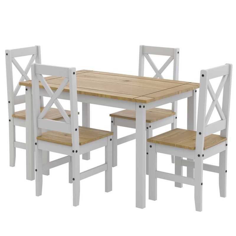 VEKKAHOME - COMEDOR MADERA LUCIA BLANCO 4 SILLAS
