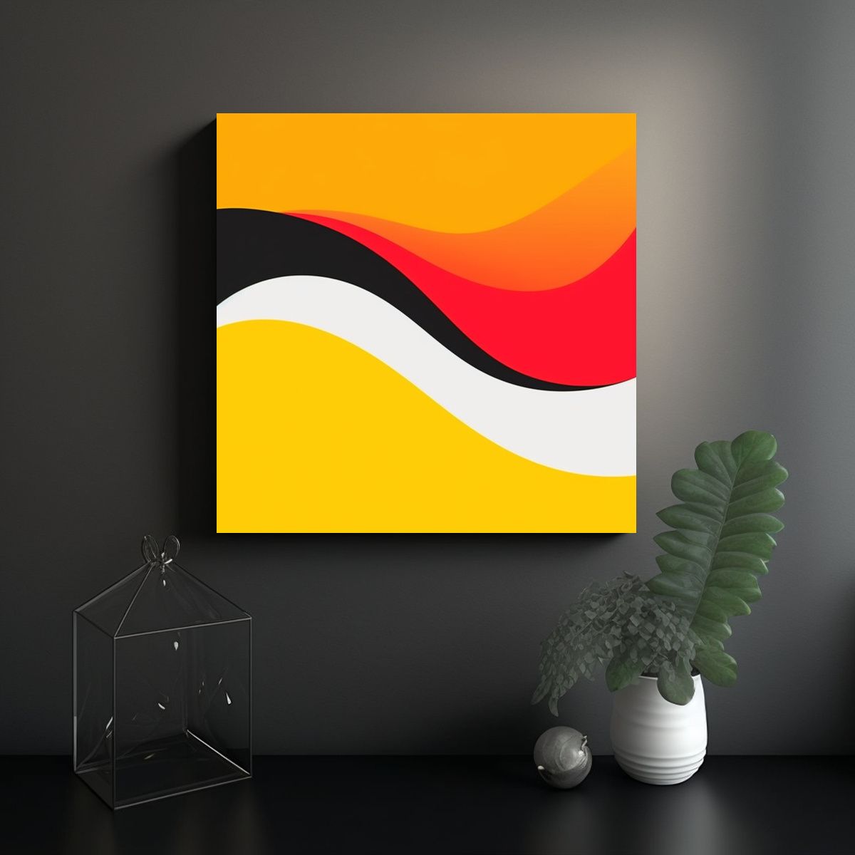 GENERICO - Cuadro Abstracto Onda Amarilla Roja Minimalista 50x50 Cm