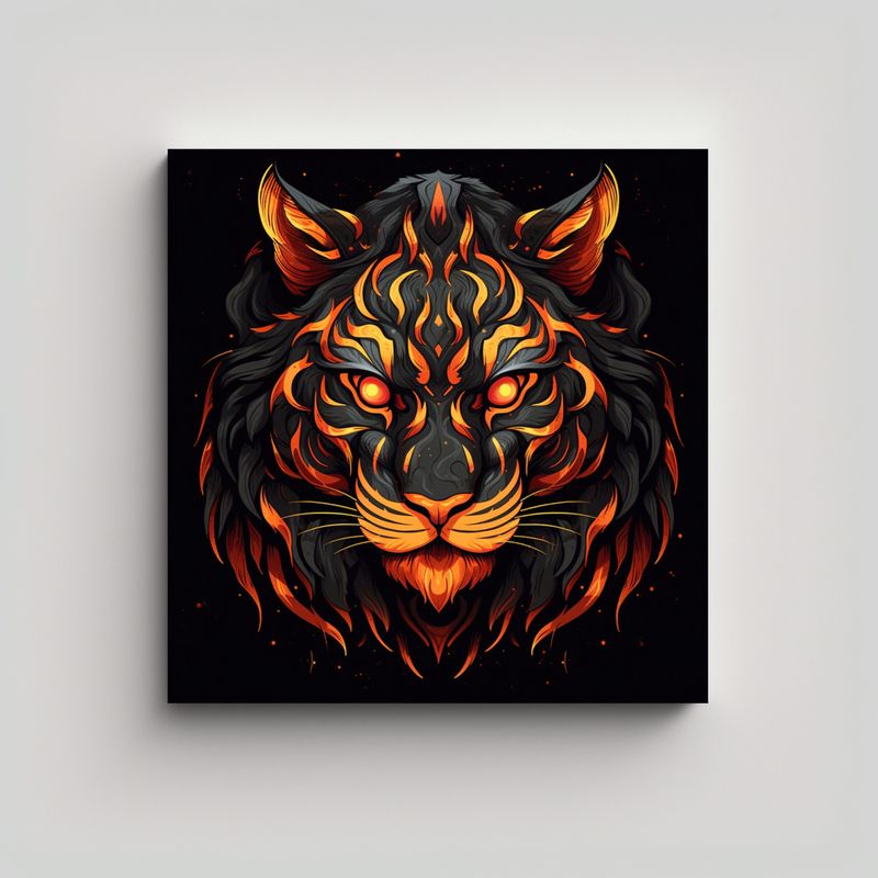 GENERICO - Cuadro Abstracto De Tigre Negro Sobre Fondo Oscuro 80x80 Cm