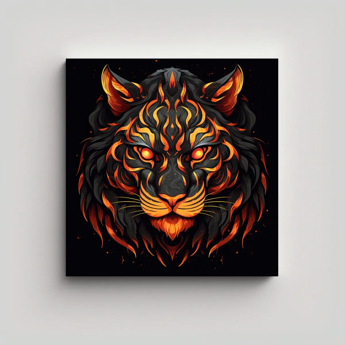 GENERICO - Cuadro Abstracto De Tigre Negro Sobre Fondo Oscuro 70x70 Cm