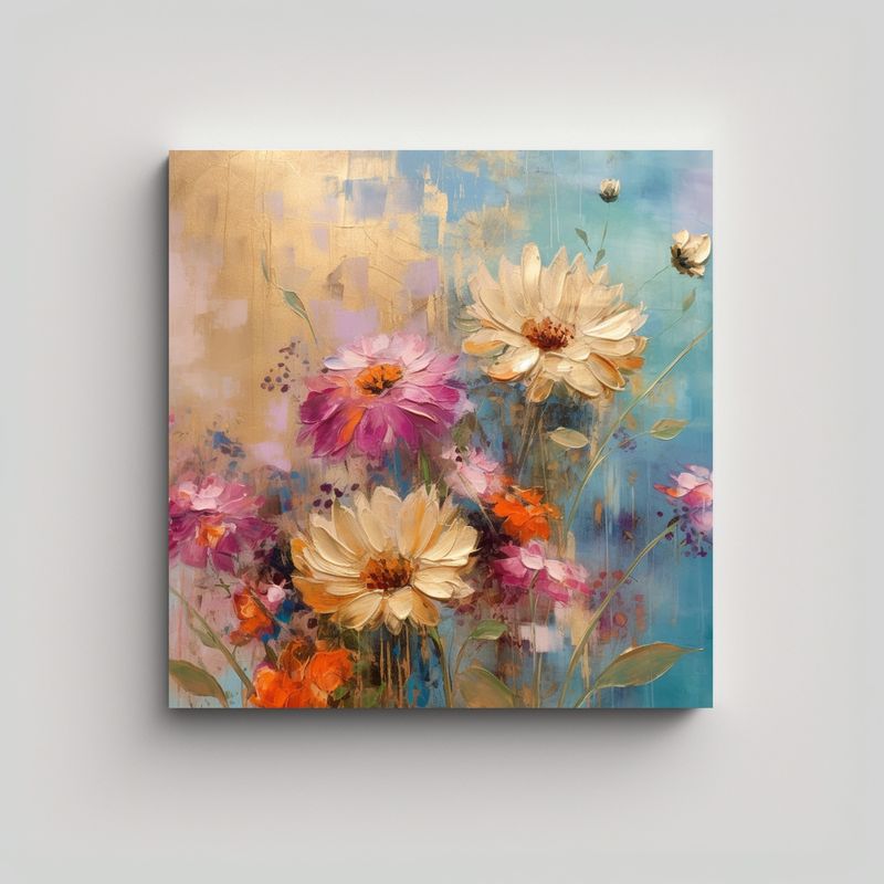 GENERICO - Pinturas Abstractas Coloridas De Flores En 90x90 Cm