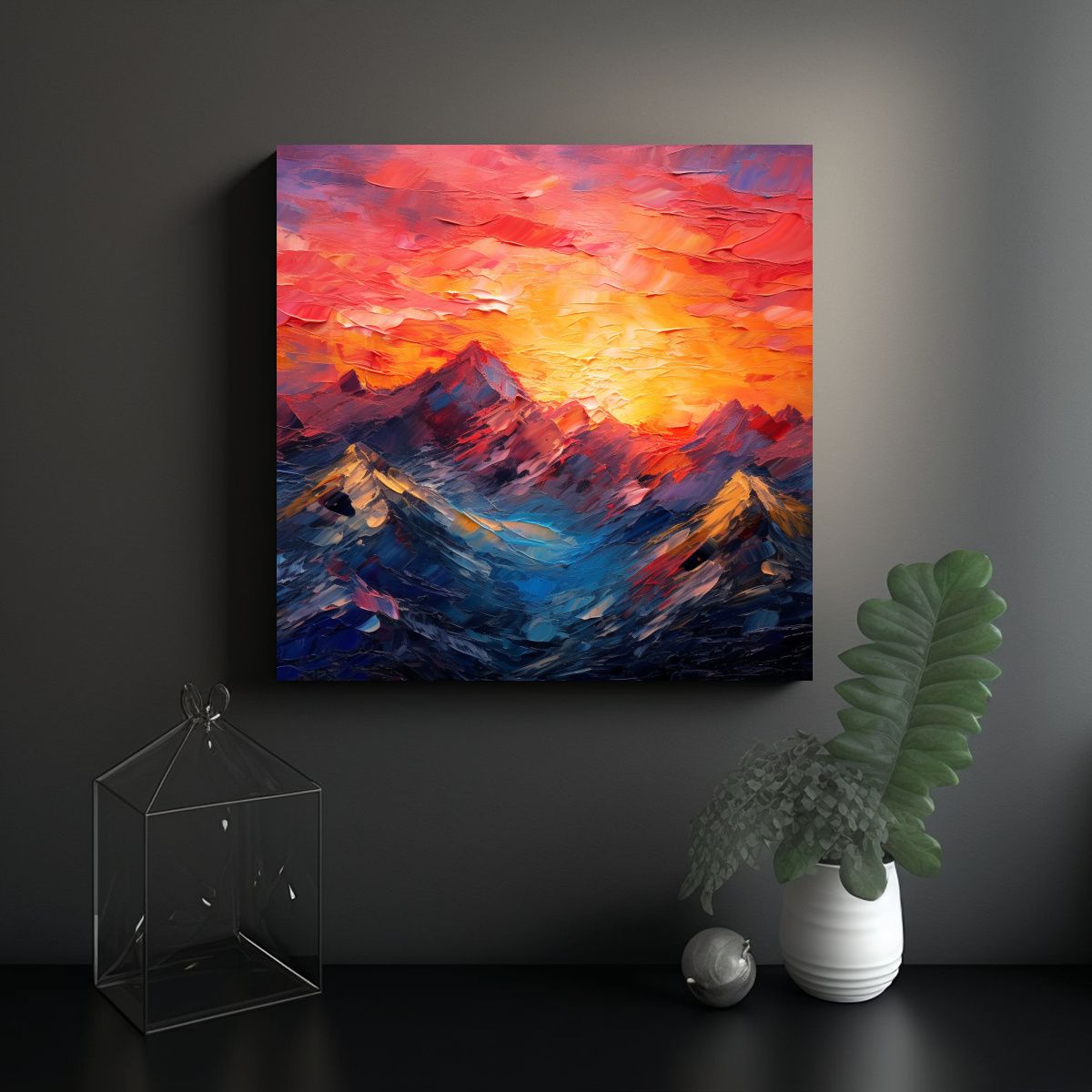 GENERICO - Pintura Paisajística Montañas En Tonos 70x70 Cm