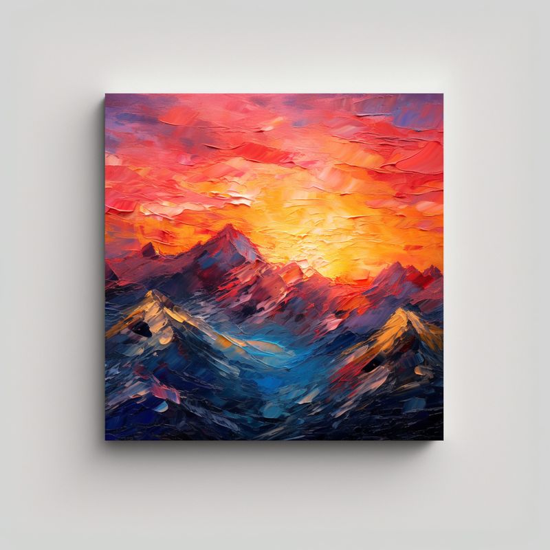 GENERICO - Pintura Paisajística Montañas En Tonos 60x60 Cm