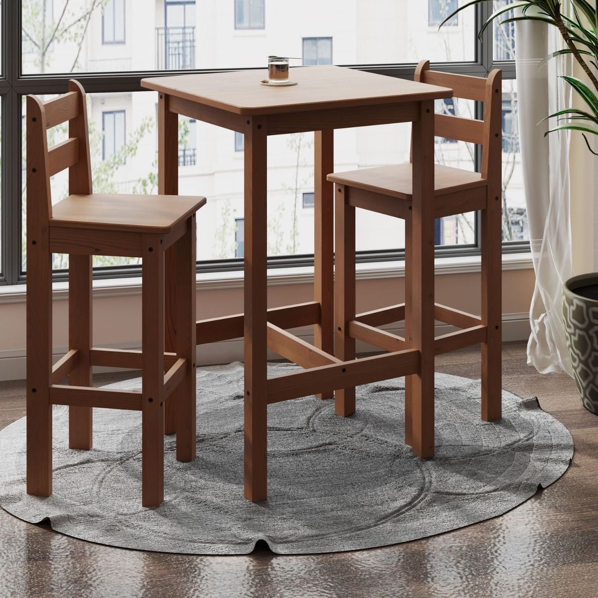 VEKKAHOME - COMEDOR DE MADERA ALTO BAR 2 SILLAS CAFE