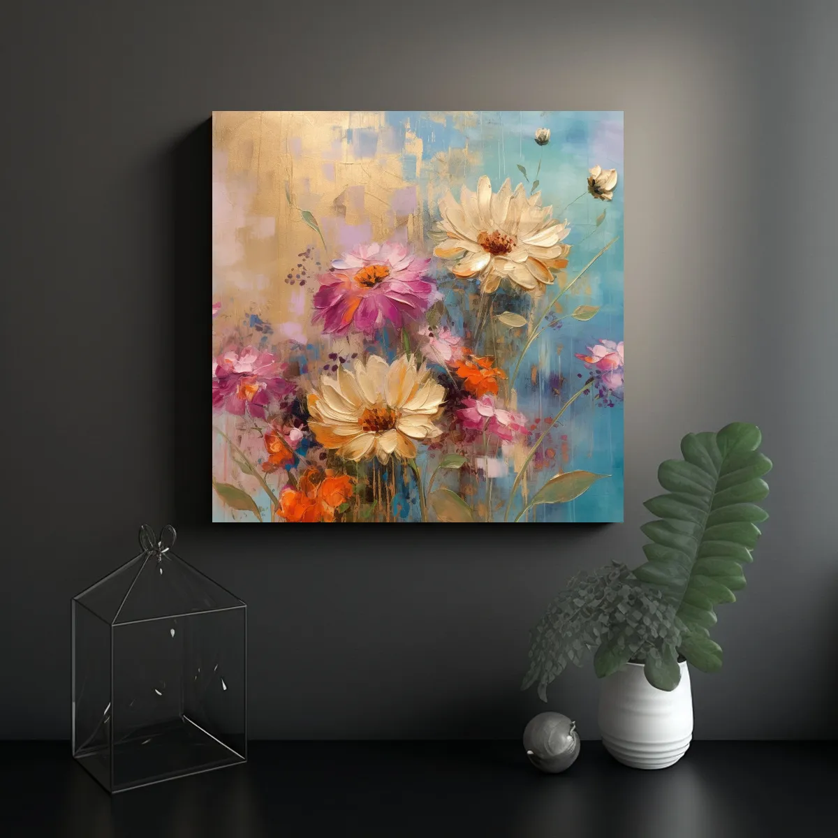 GENERICO - Pinturas Abstractas Coloridas De Flores En 70x70 Cm