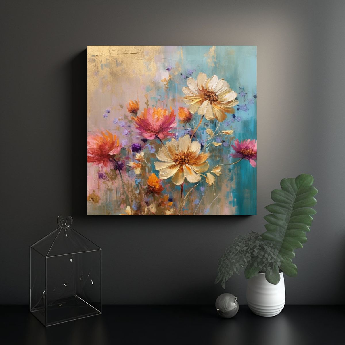 GENERICO - Pintura Acrílica En Lienzo Flores Abstractas 80x80 Cm