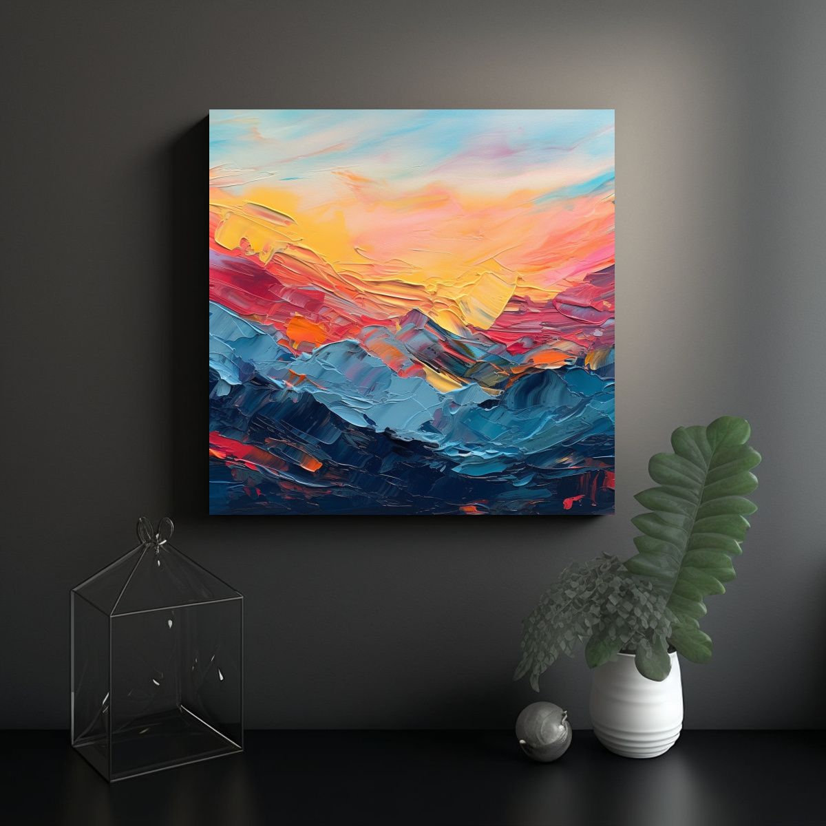 GENERICO - Cuadro Paisajístico Montañas Al Atardecer 60x60 Cm
