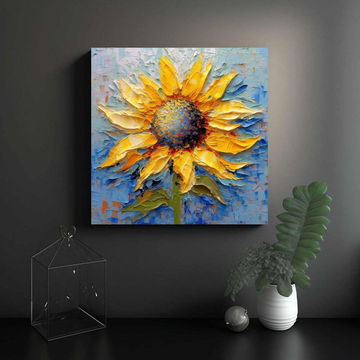 GENERICO - Pintura Acuarela Girasol Colorido Con Centro 80x80 Cm