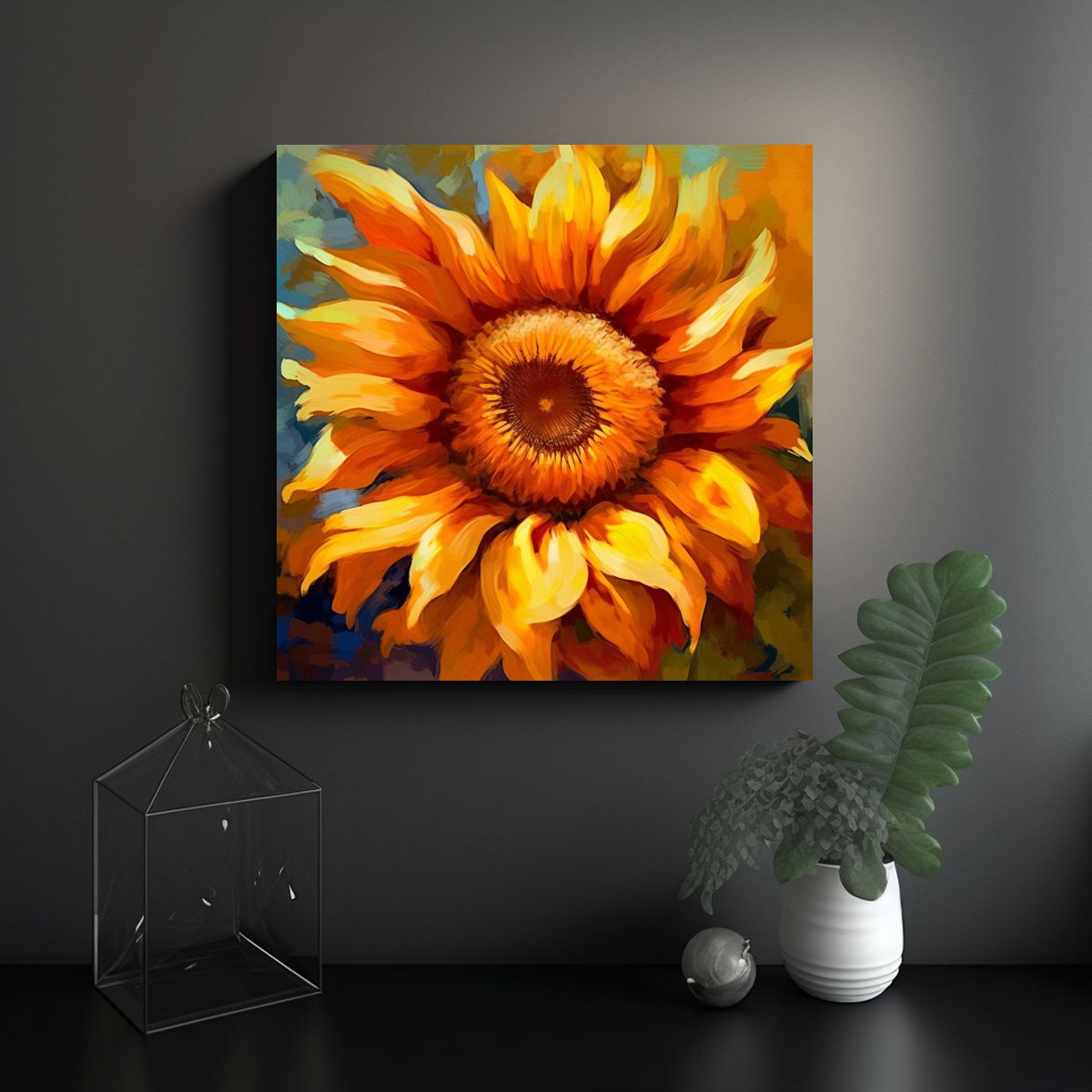 GENERICO - Pintura Digital De Girasol En Estilo Impresionista 50x50 Cm