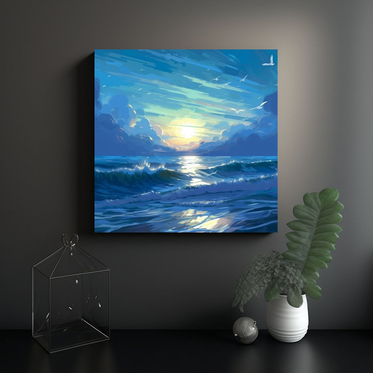 GENERICO - Pintura Digital Del Mar Con Brillo Tela En 70x70 Cm