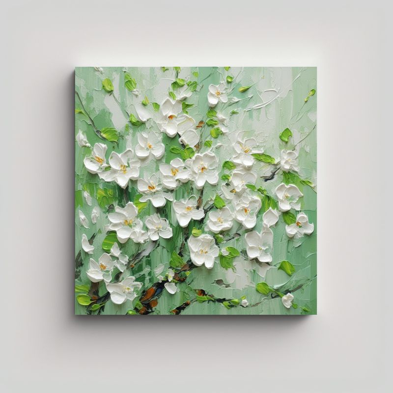 GENERICO - Cuadro Imagen Simetría Flor De Ciruelo Blanco 60x60 Cm