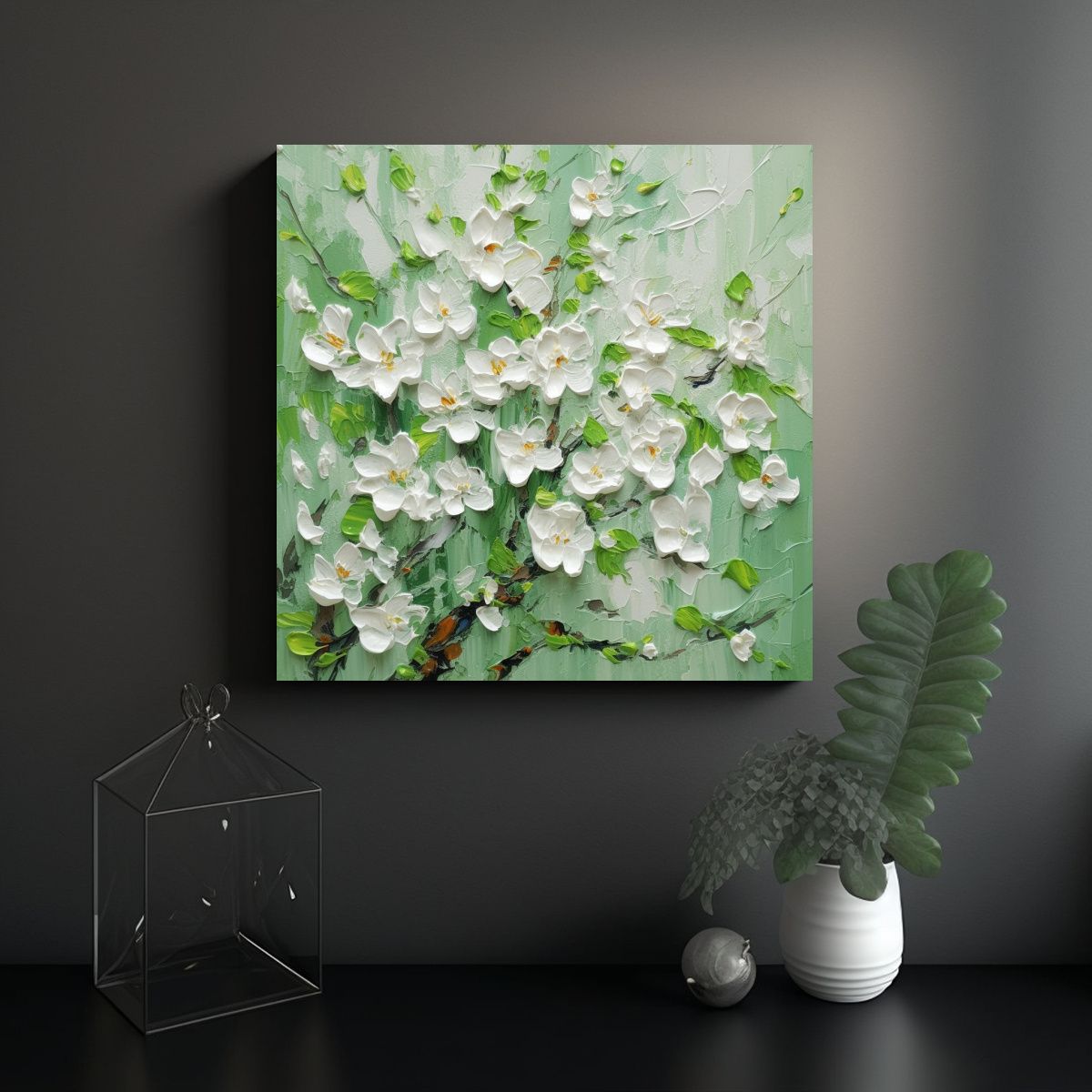 GENERICO - Cuadro Imagen Simetría Flor De Ciruelo Blanco 50x50 Cm