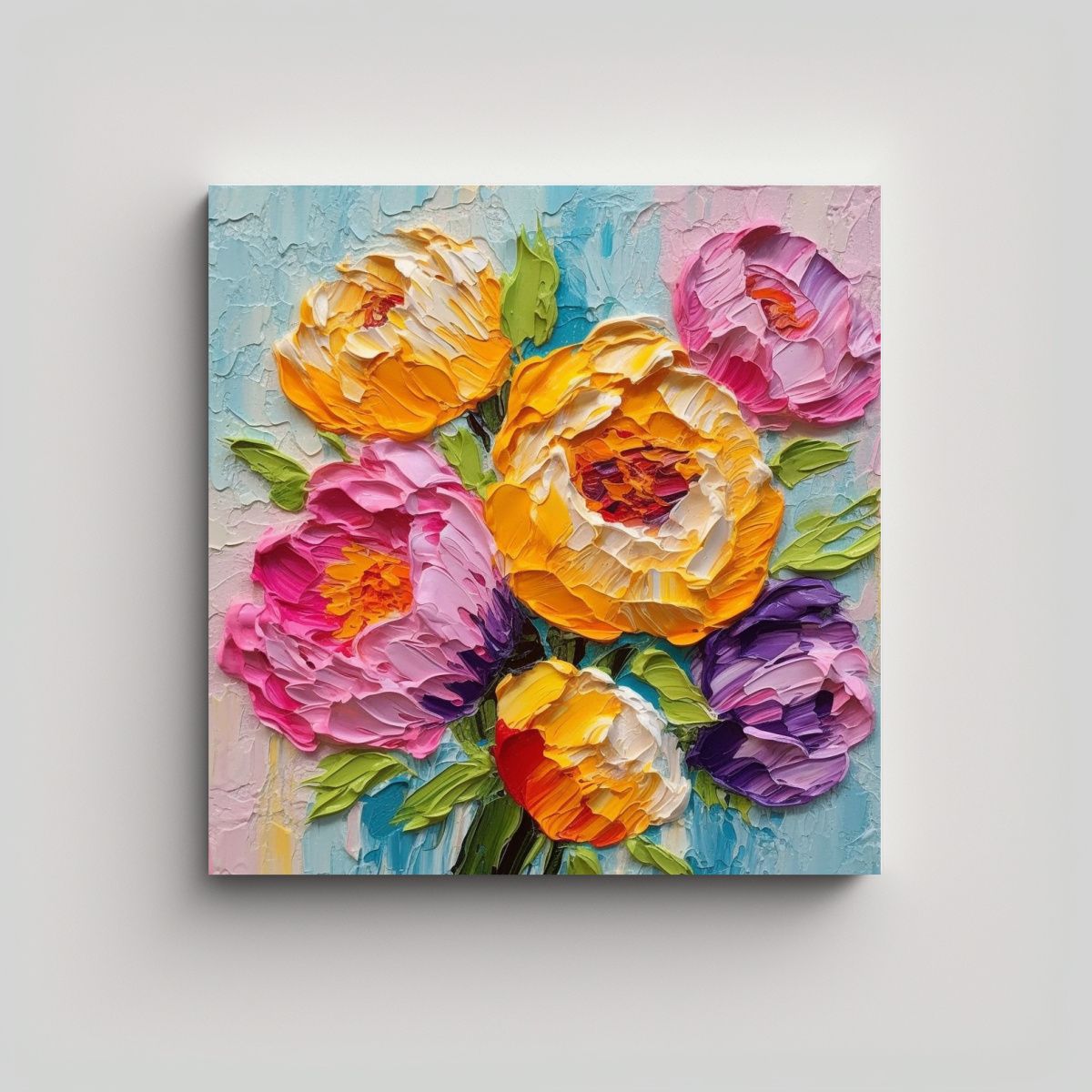GENERICO - Pintura Peonía Gruesa Colorida Para Decoración 90x90 Cm