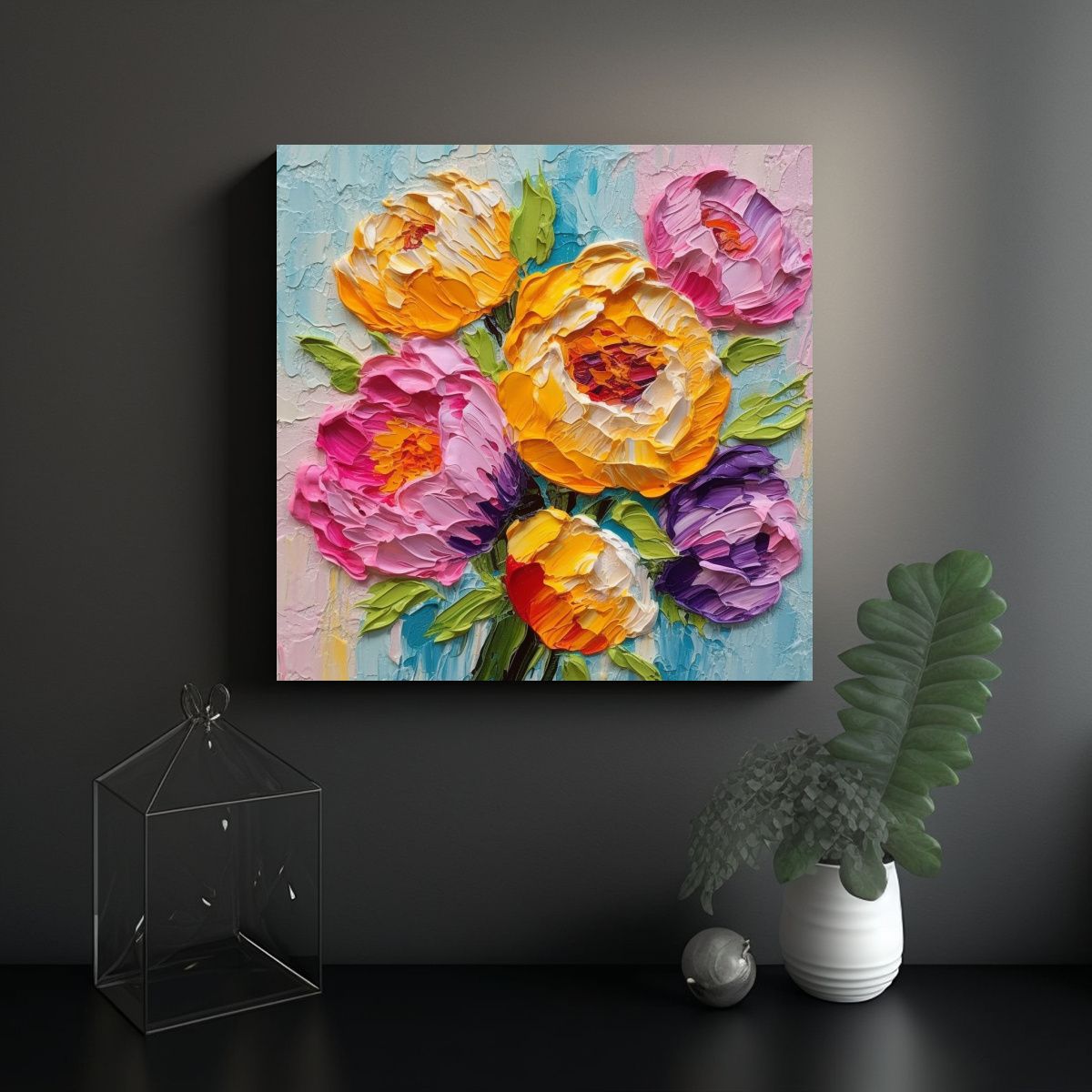 GENERICO - Pintura Peonía Gruesa Colorida Para Decoración 90x90 Cm