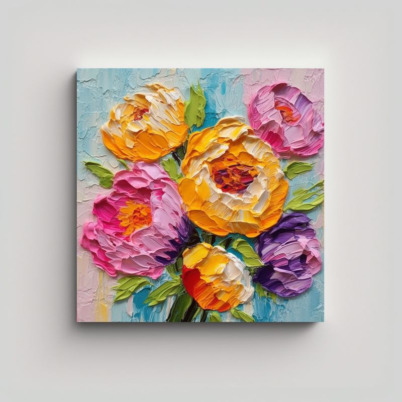 GENERICO - Pintura Peonía Gruesa Colorida Para Decoración 60x60 Cm