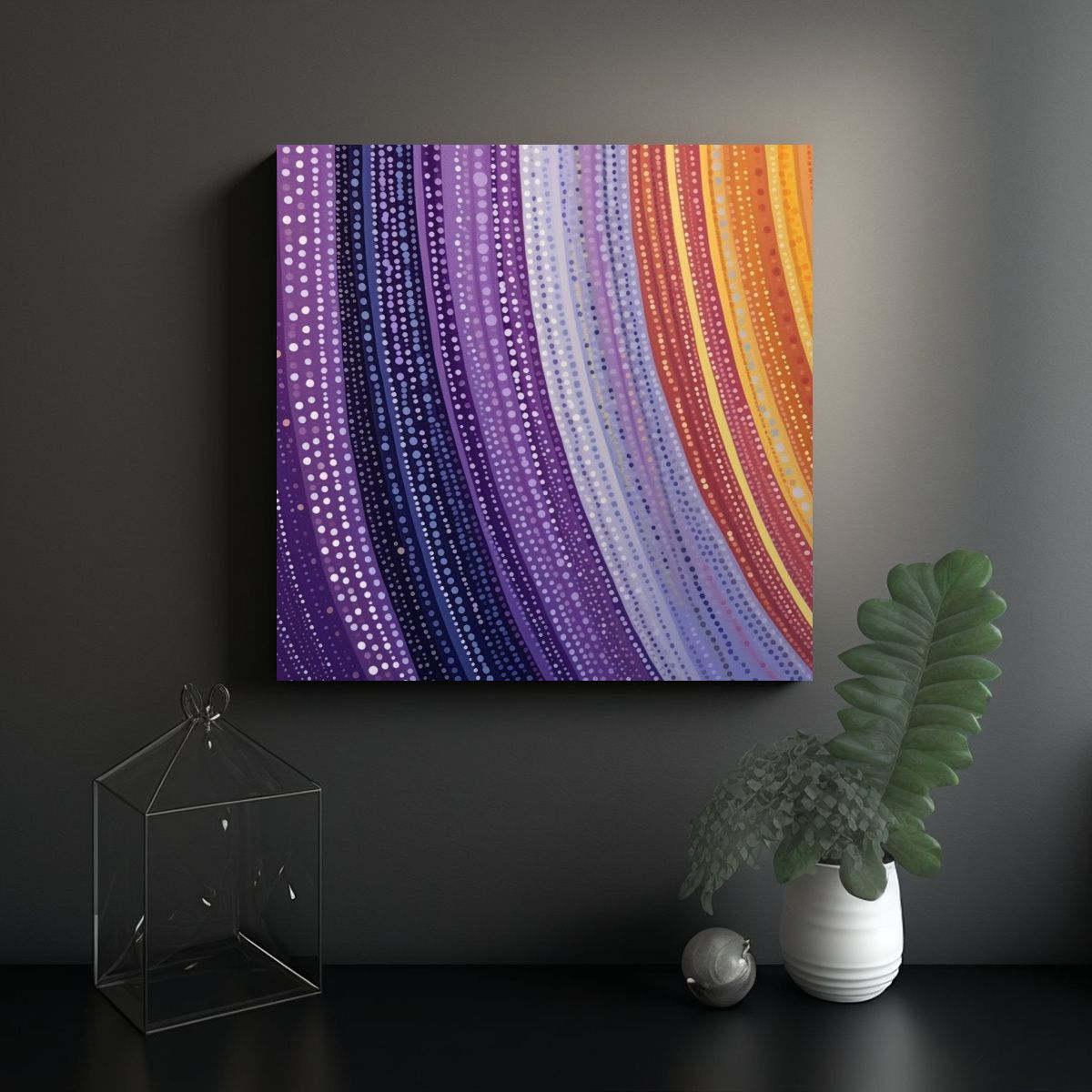 GENERICO - Cuadro Decorativo Tela Canvas Baño Rayas Moradas 70x70 Cm