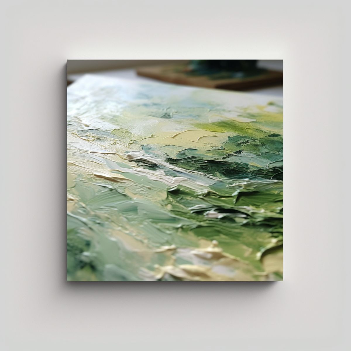 GENERICO - Pintura Al óleo Con Luz Suave Verde En Tela En 90x90 Cm