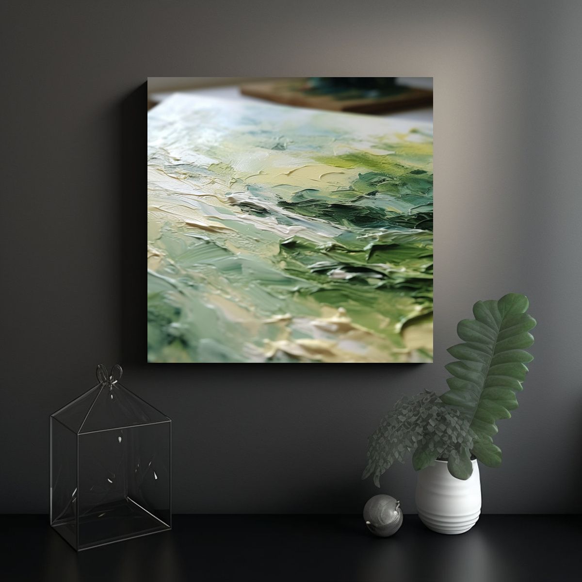 GENERICO - Pintura Al óleo Con Luz Suave Verde En Tela En 90x90 Cm