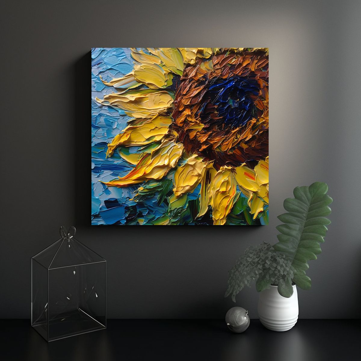GENERICO - Cuadro Decorativo Tela Solitaria Flor De Girasol 90x90 Cm
