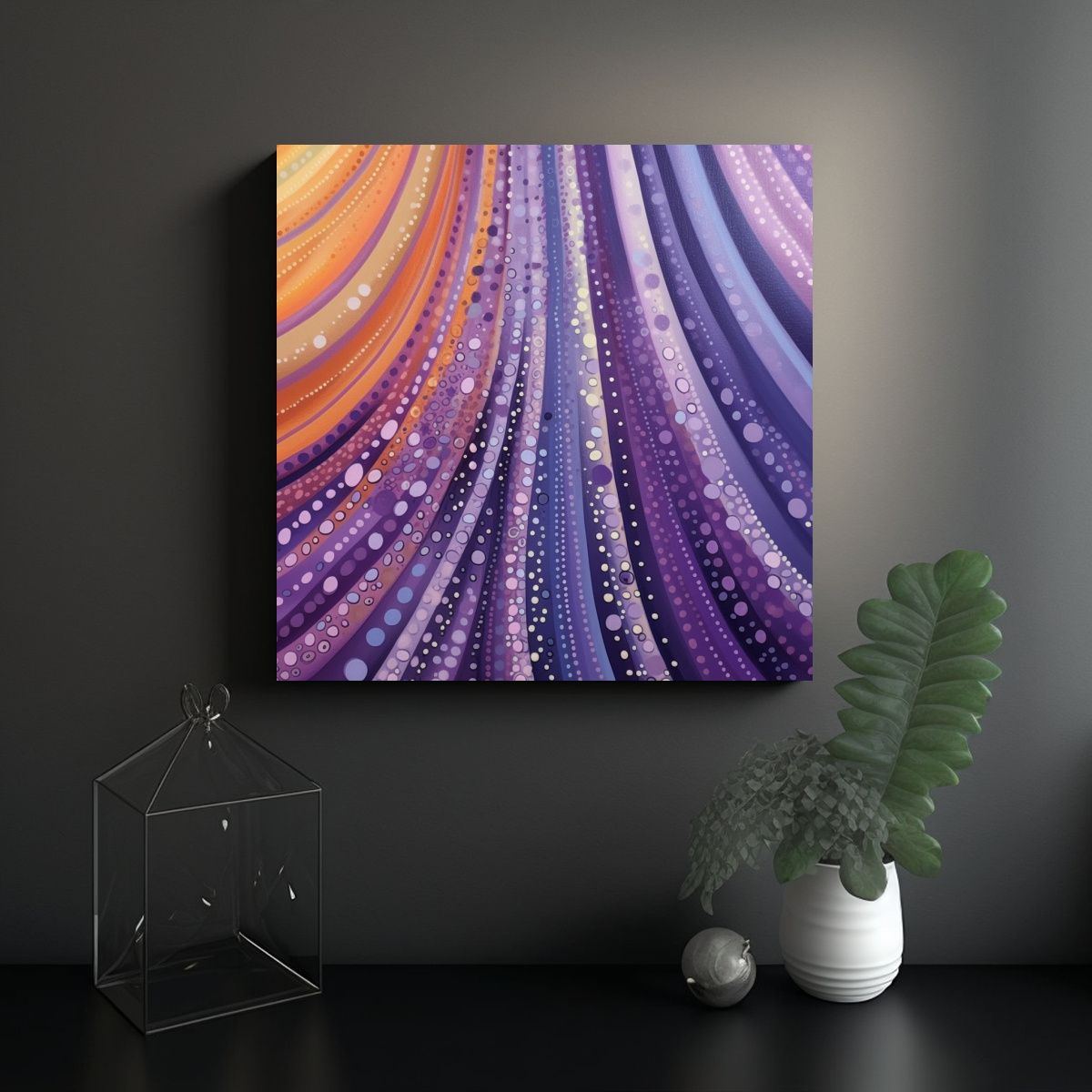 GENERICO - Cuadro Cocina Rayas Moradas Amarillo Y Naranja 90x90 Cm