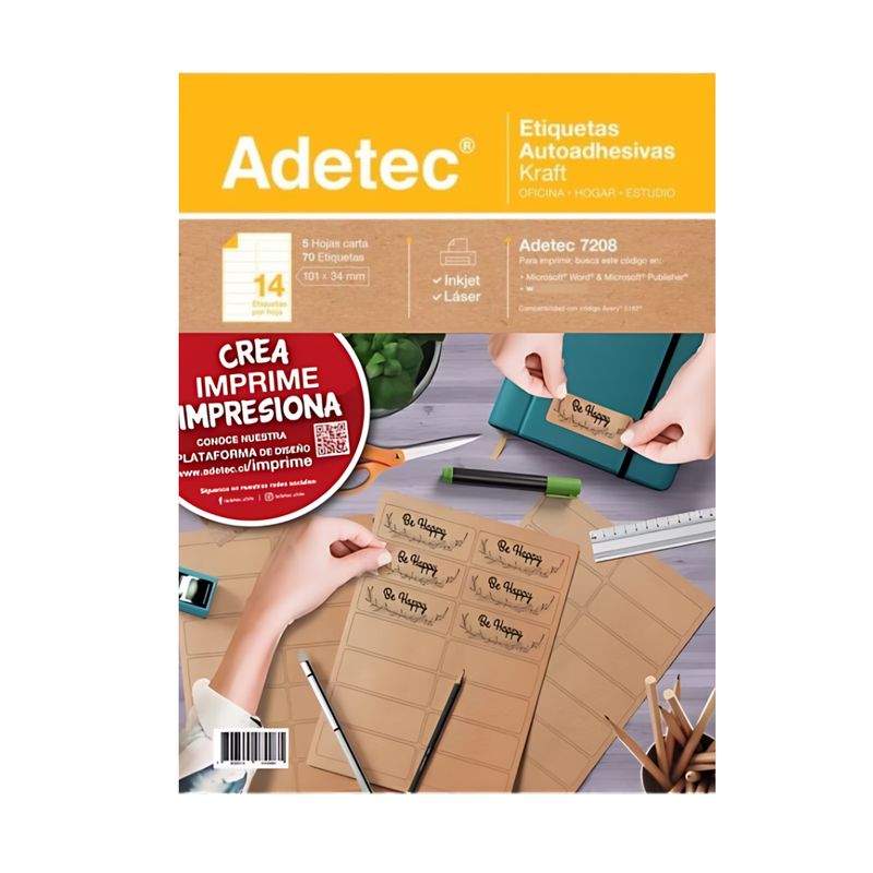 ADETEC - Pack De Etiquetas Autoadhesivas Kraft Adetec - 70 Etiquetas