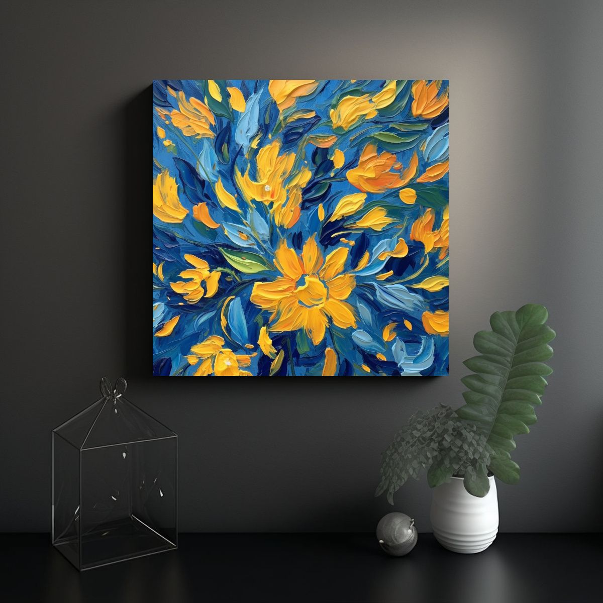 GENERICO - Flores Creativas Estilo Van Gogh Con Pinceladas 50x50 Cm