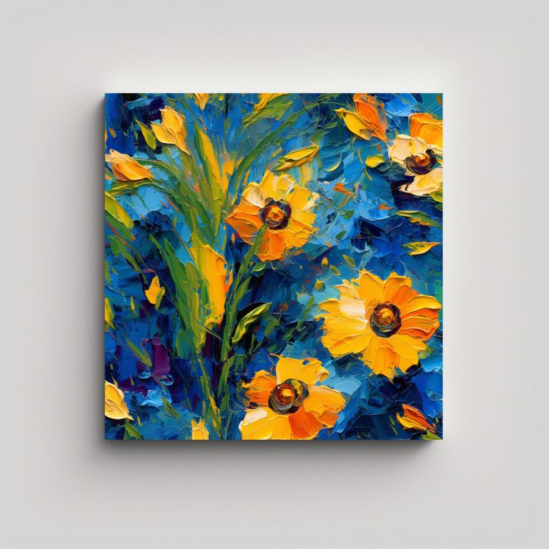 GENERICO - Cuadros Decorativos Flores Estilo Van Gogh Con 70x70 Cm