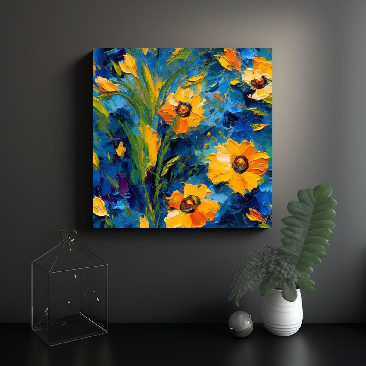 GENERICO - Cuadros Decorativos Flores Estilo Van Gogh Con 60x60 Cm
