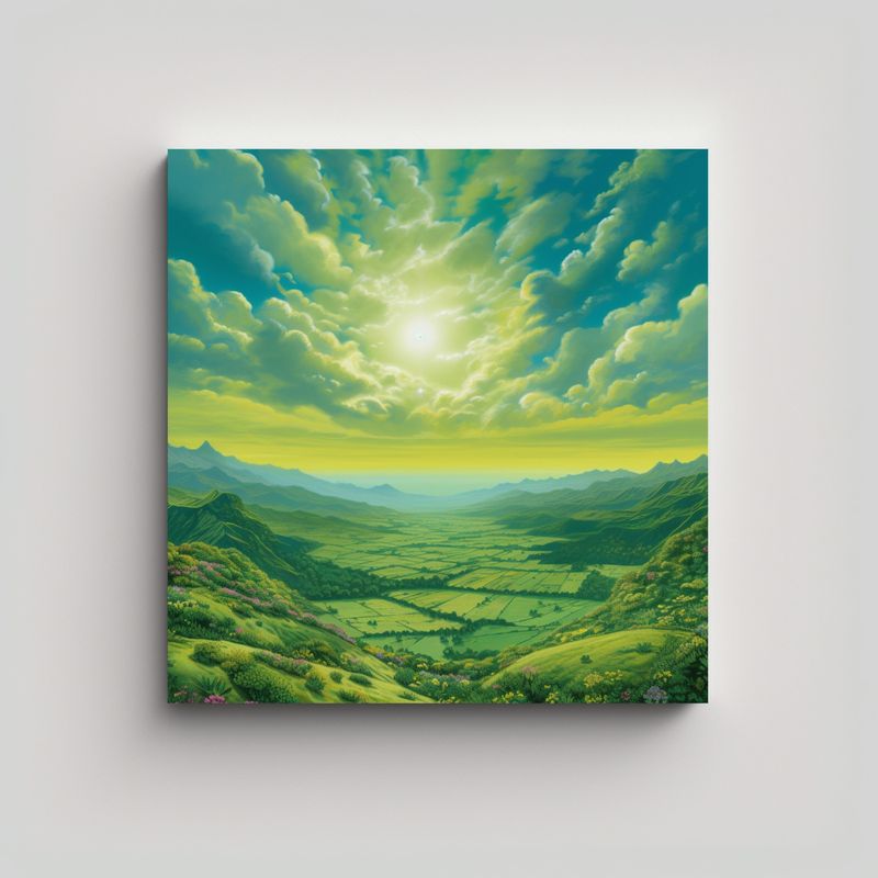 GENERICO - Cuadro Decorativo Valle Verde Con Sol En El Cielo 60x60 Cm