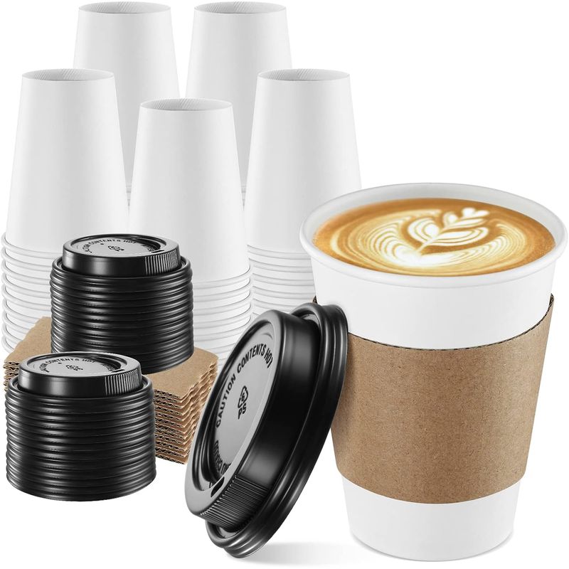 WAKESHOME - Vaso Café Kraft Vasos Polipapel Con Tapa Manga 16oz 50und