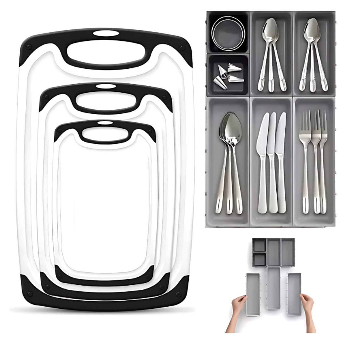 BELIDASHOP - Set 3 Tablas Antideslizante + Organizador 7 Piezas Cubiertos