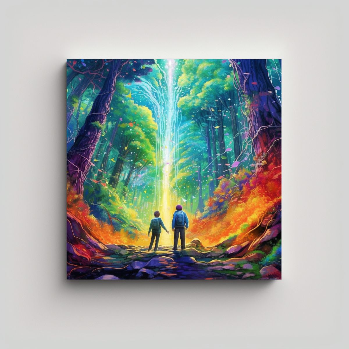 GENERICO - Cuadro Lienzo Abstracción 2 Niños Caminan 60x60 Cm