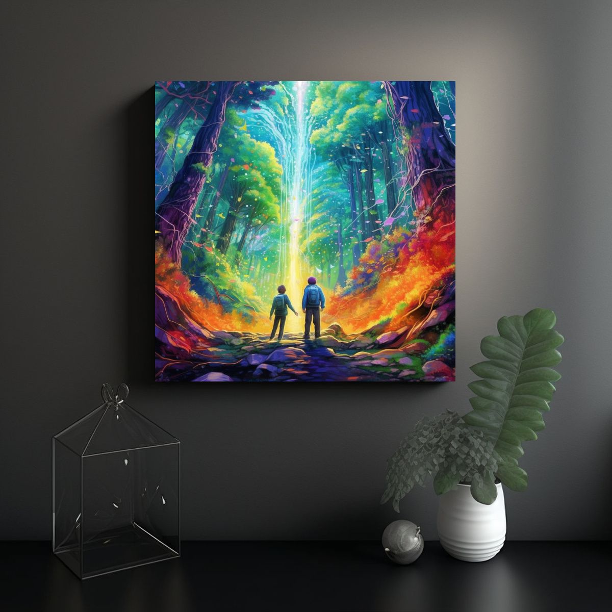 GENERICO - Cuadro Lienzo Abstracción 2 Niños Caminan 60x60 Cm