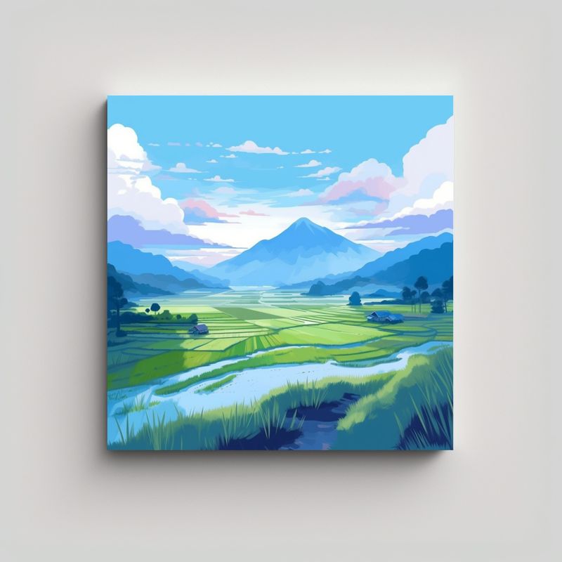 GENERICO - Pintura Vintage De Paisaje Con Campos De Arroz Y 80x80 Cm