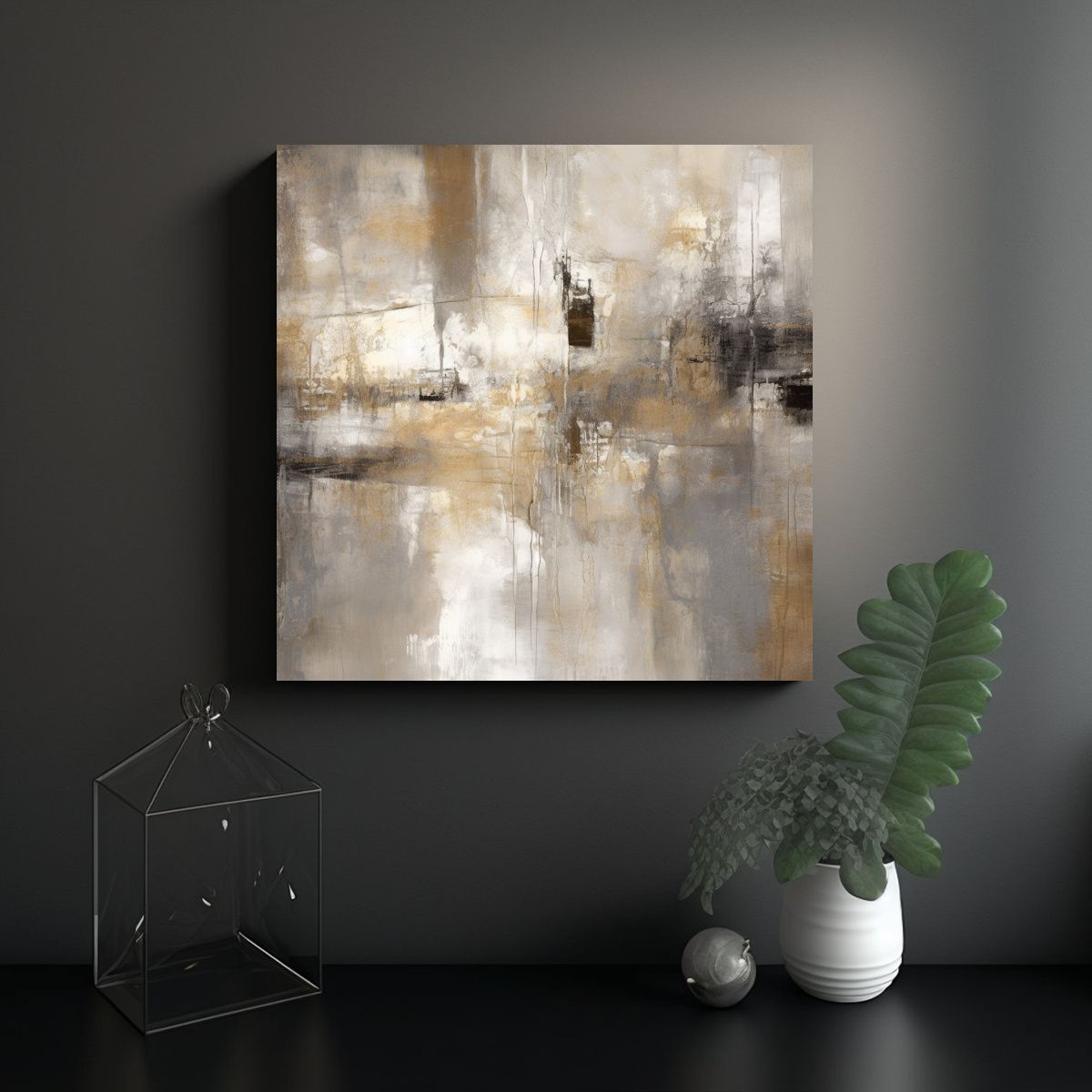 GENERICO - Pintura Abstracta Estilo Grunge En Sepia Blanco 80x80 Cm