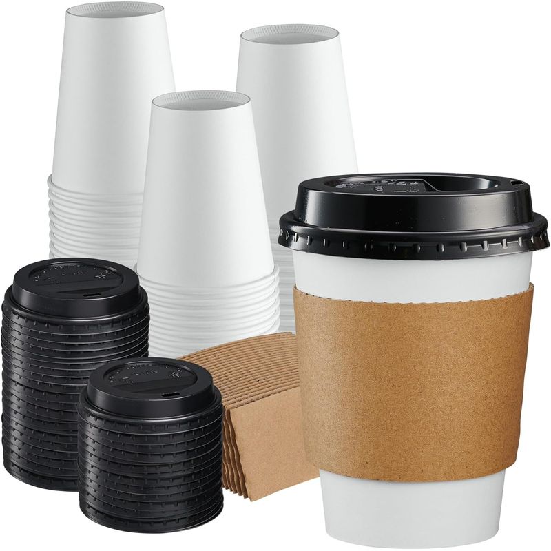 WAKESHOME - Vaso Cafe Kraft Vasos Polipapel Con Tapa Manga 12oz 50und