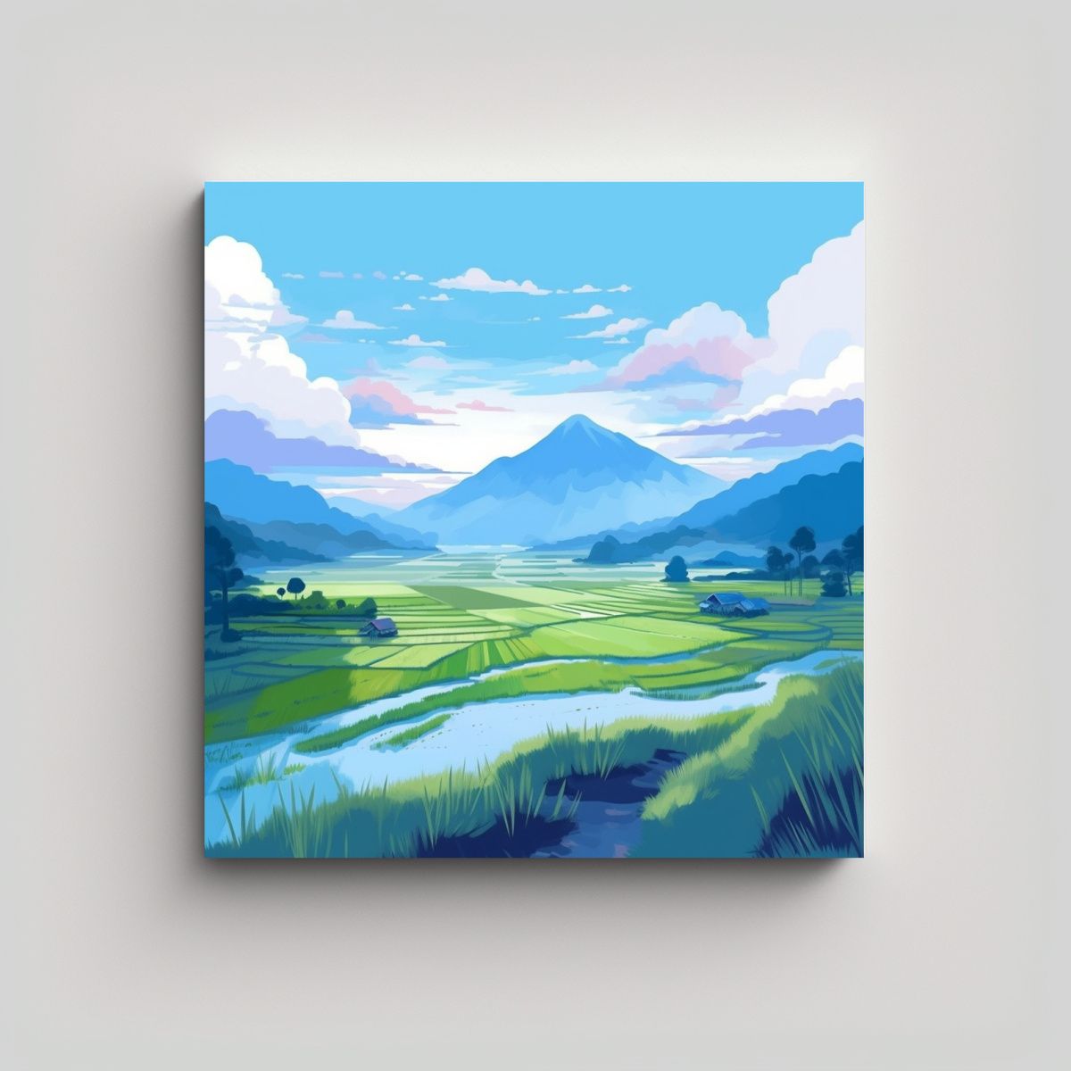 GENERICO - Pintura Vintage De Paisaje Con Campos De Arroz Y 50x50 Cm