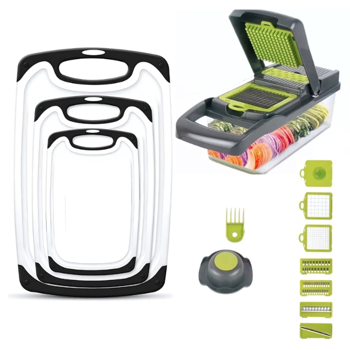 BELIDASHOP - Multipicador Vegetales 16pz + Set 3 Tablas Para Picar Cocina