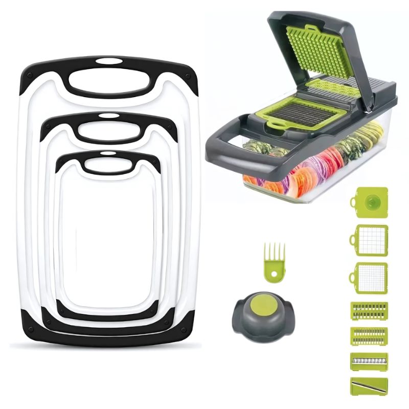 BELIDASHOP - Multipicador Vegetales 16pz + Set 3 Tablas Para Picar Cocina