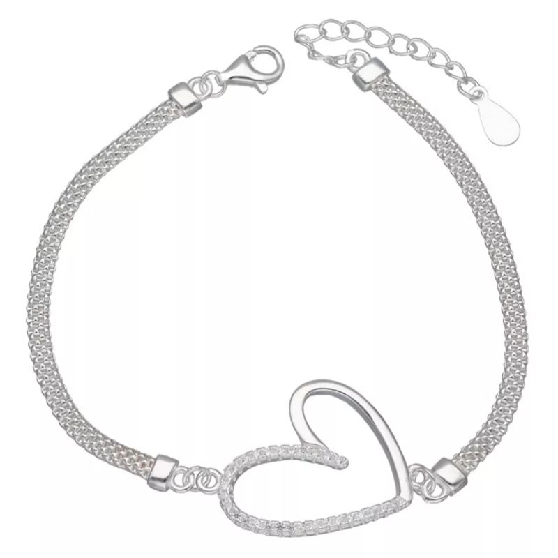 GENERICO - Pulsera Plata Fina Corazón Con Microcircones Regalo Mujer
