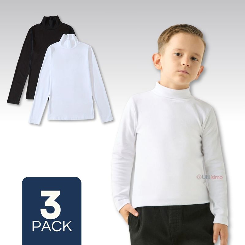 UTILISIMO - Pack 3 Camisetas Polera Beatle Algodón Niño Primera Capa Blanco Negro