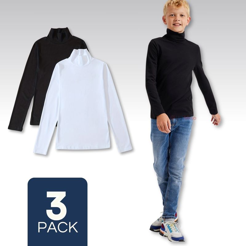 UTILISIMO - Pack 3 Camisetas Polera Beatle Algodón Niño Primera Capa Blanco Negro