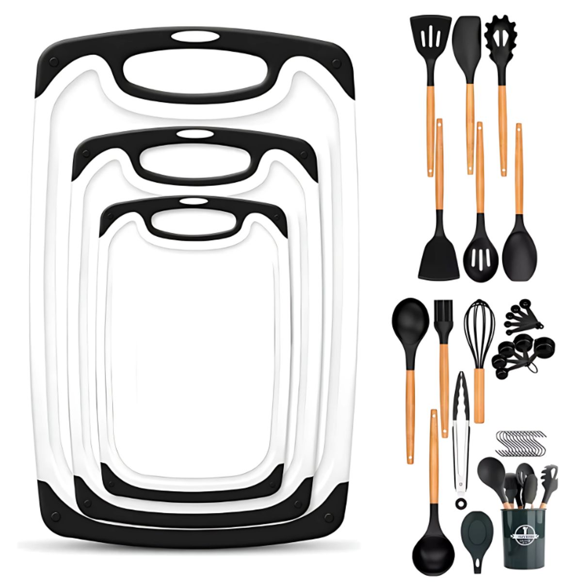 BELIDASHOP - Pack 3 Tablas Para Picar + Set 34 Utensilios De Silicona