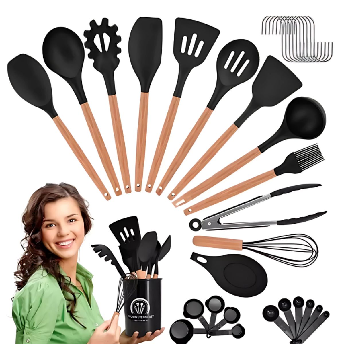 BELIDASHOP - Pack 3 Tablas Para Picar + Set 34 Utensilios De Silicona