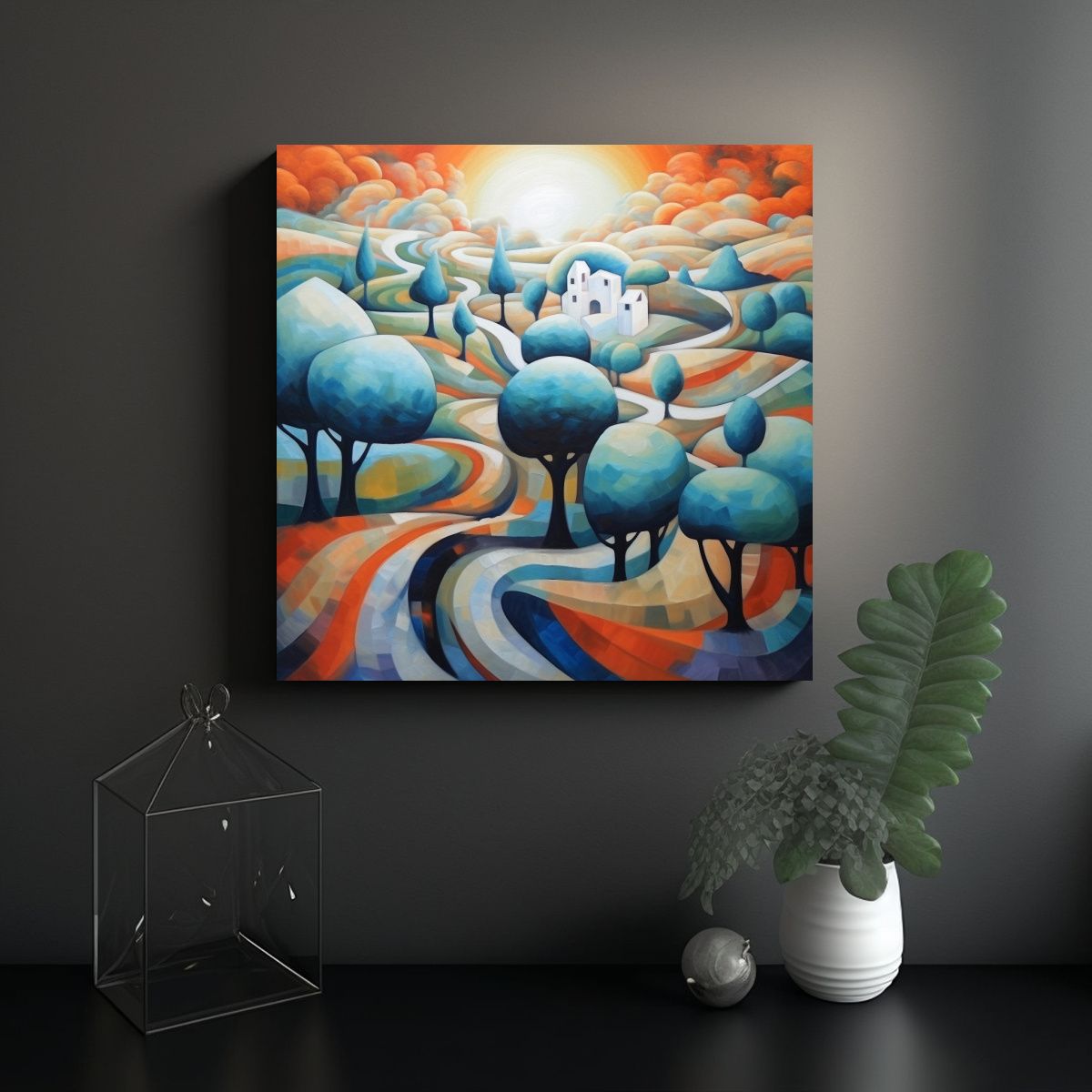 GENERICO - Cuadro Expresión Temática Paisaje Surrealista 90x90 Cm