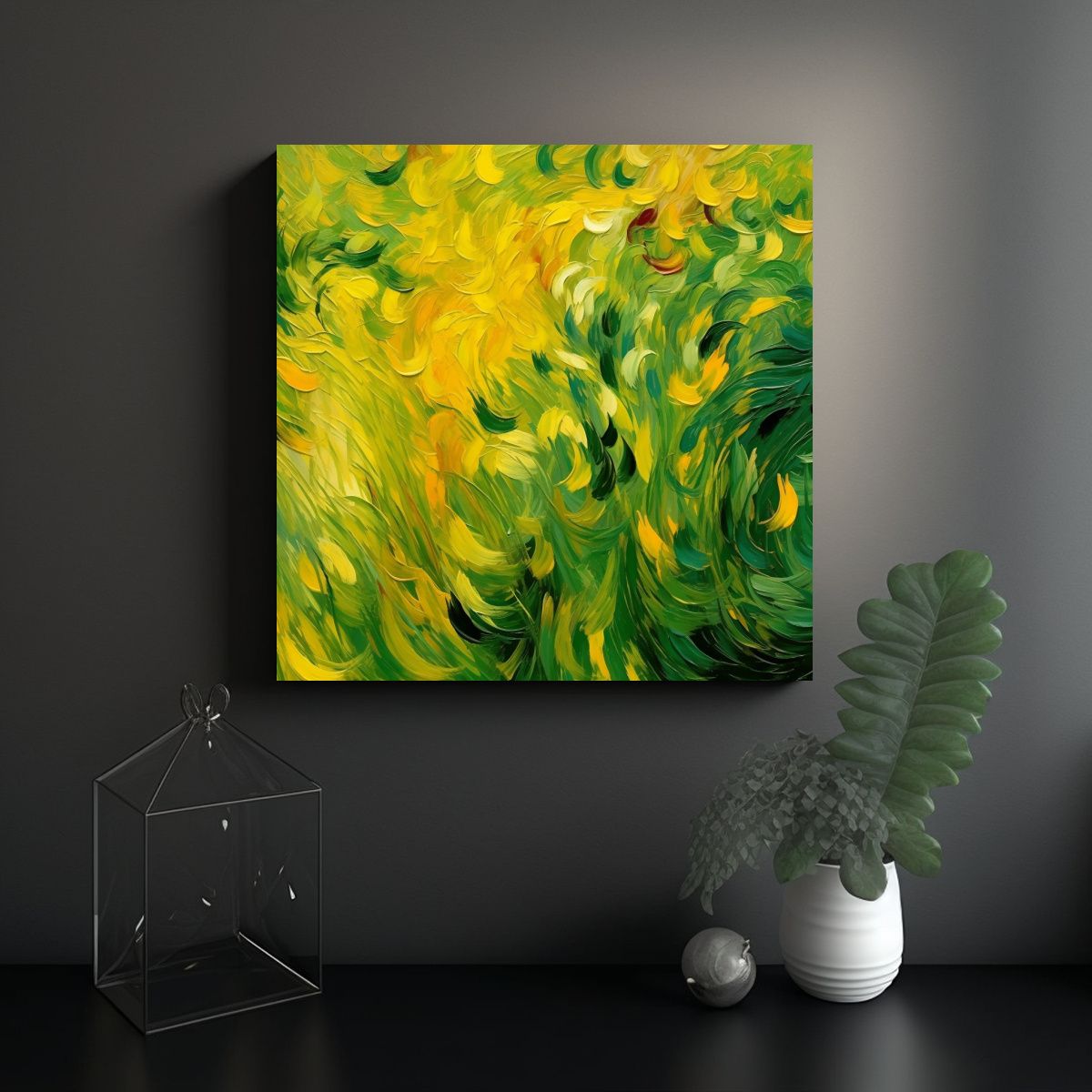 GENERICO - Patrón Abstracto Moderno Verde Amarillo Continuo 50x50 Cm